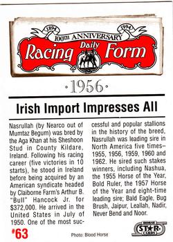 1993 Horse Star Daily Racing Form 100th Anniversary #63 Nasrullah Back